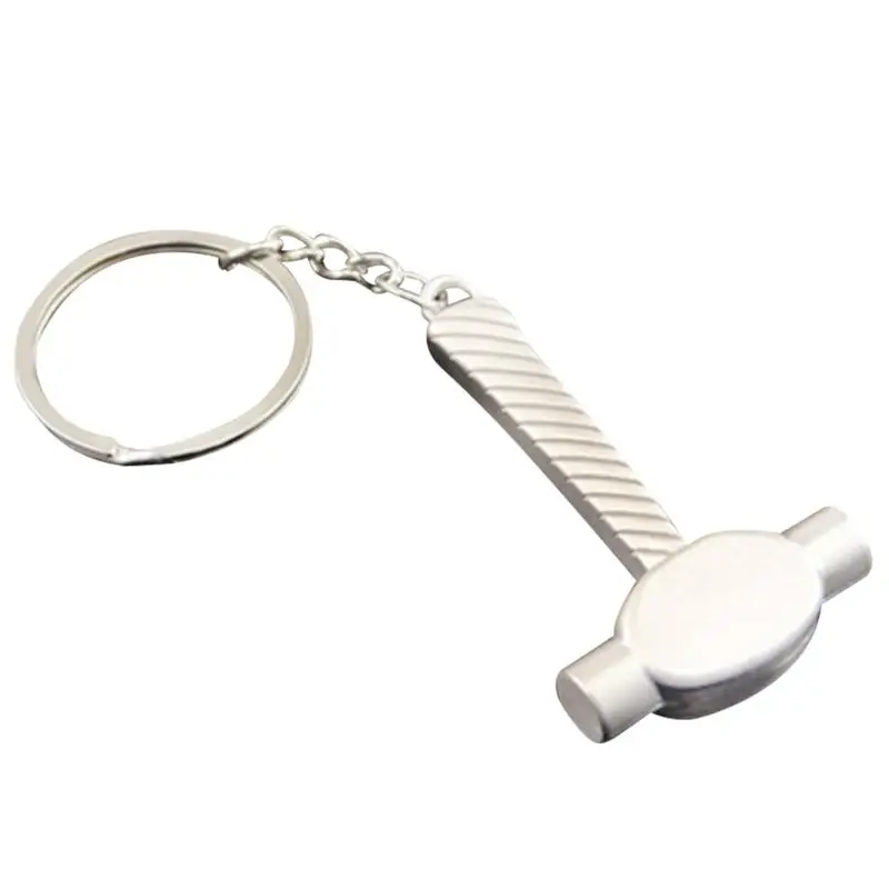 

Mini Hardware Tool Striped Hammer Shaped Key Chain Zinc Alloy Keychain Key Ring For Autos Home (Silver)