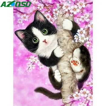 

AZQSD Diamond Painting Animal Cat Home Decor Diamond Embroidery Sale Flower Picture Of Rhinestones Handmade Gift Needlework