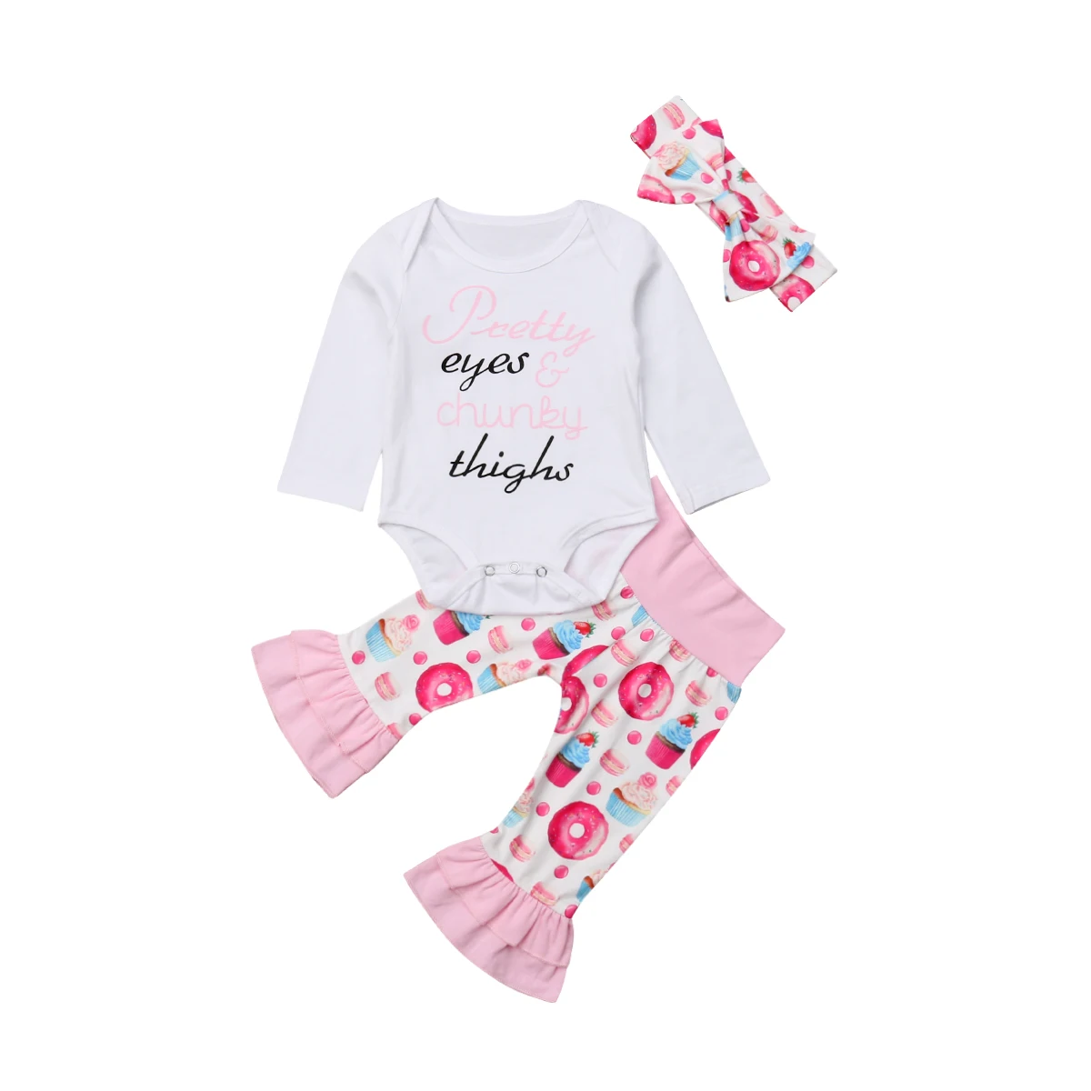 

Newborn Infant Baby Girl Clothes Jumpsuit Long Sleeve Romper Donut Print Ruffle Pant Outfit Set
