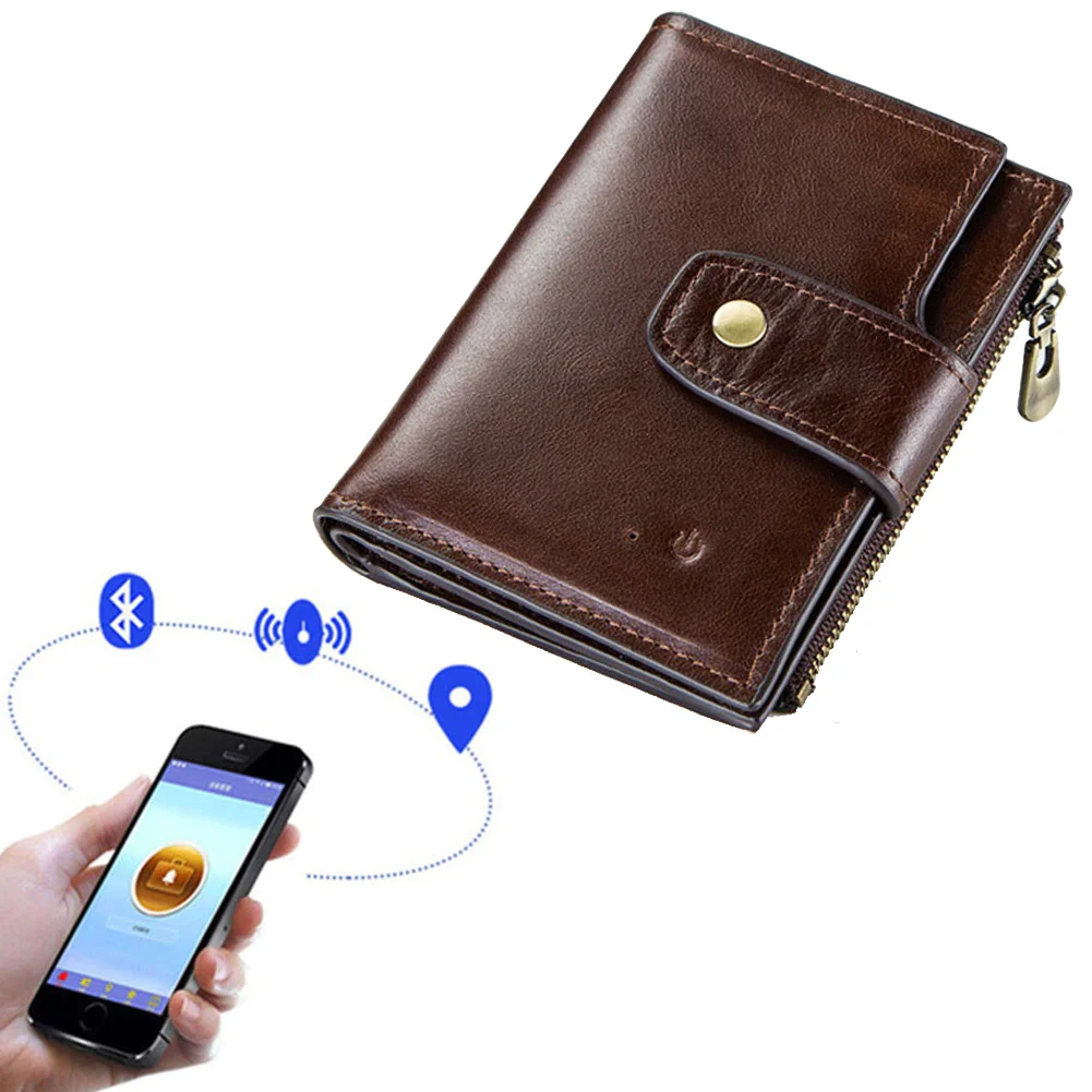 

Men Smart Leather Wallet Card Slots GPS Locator Bluetooth Alarm Coin Purse Hasp Foldable Zipper Anti-theft USB Interface #2