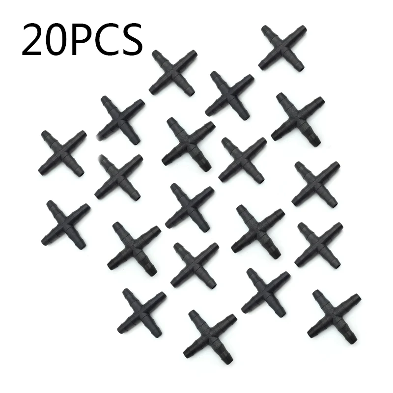

20pcs 4-Way Irrigation Connector Water Pipe Diverter Straight Cross Drip System