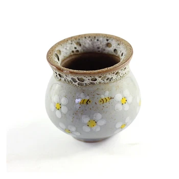 

Hand Painted Bee Retro Flower Pot Ceramic Pot Minimalist Creative Stoneware Green Plant Meat Plant Small Flower Pot