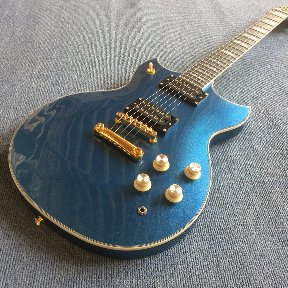 New style high quality Manual customization electric guitar,Metallic blue electric guitar, gold