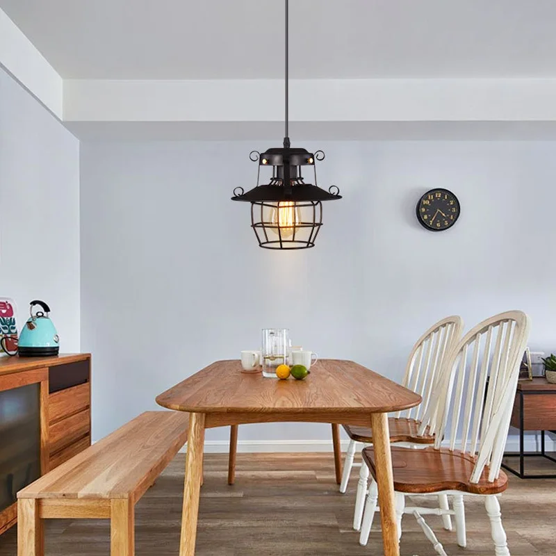 

Home Modern Industrial Vintage Cage Pendant Light Iron Art Wire Frame Chandelier Ceiling Lamp Suitable for E27 bulbs