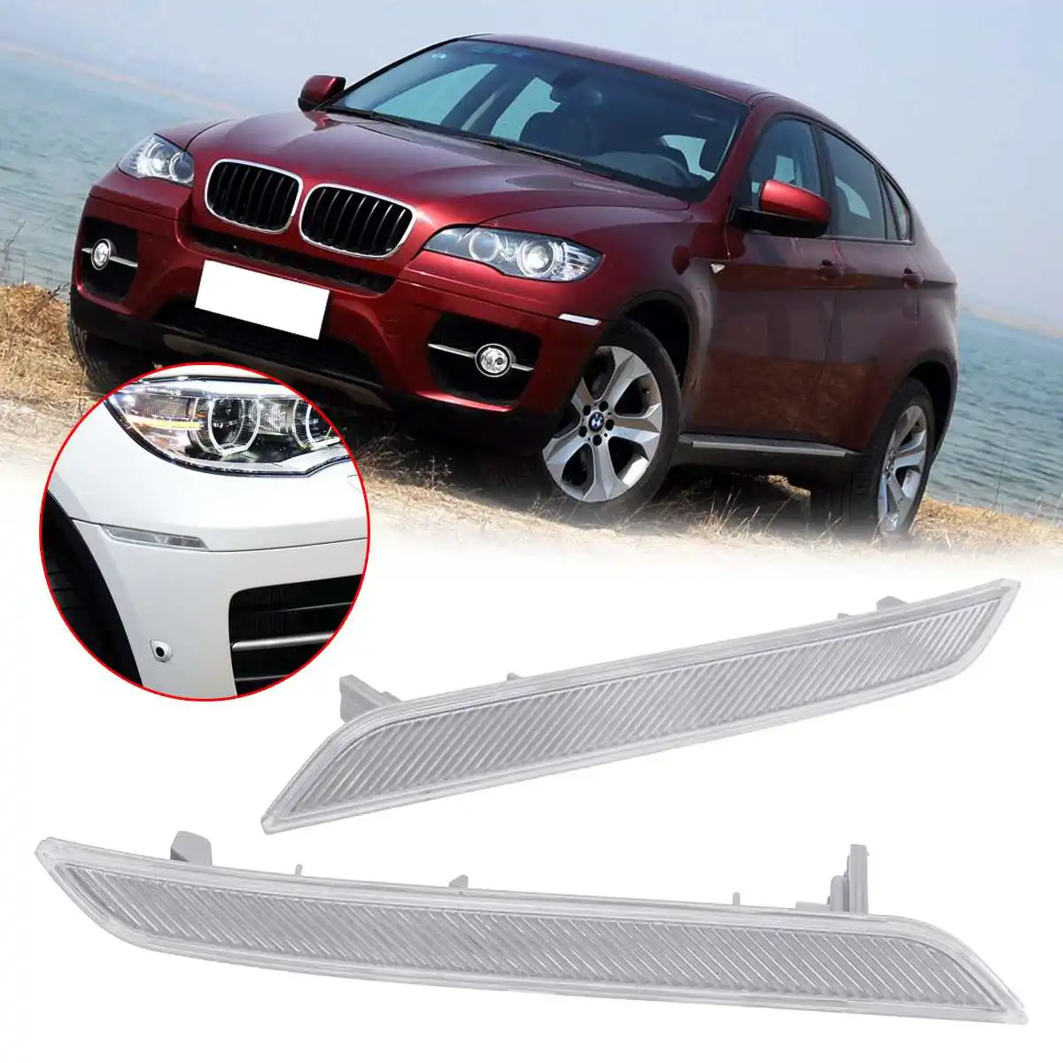 

New Right/Left Car Reflective Strips Front Bumper Side Marker Reflector Warning Light Cover Plastic for BMW E71 E72 X6 2007-2014