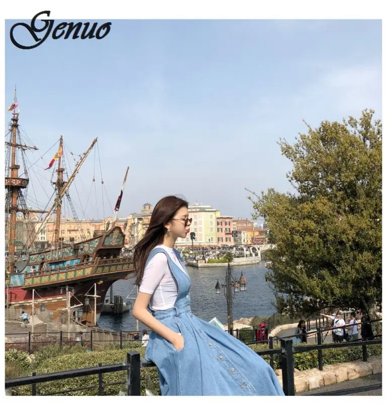 Women Denim Dress 2018 Fashion Single Breasted Spaghetti Strap Jean Dress Women Tunic Big Hem Backless Dress Vestidos Women Denim Dress 2018 Fashion Single Breasted Spaghetti Strap Jean Dress Women Tunic Big Hem Backless Dress Vestidos