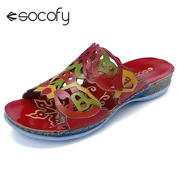 SOCOFY Colorful Genuine Leather Splicing Hollow Comfortable Slip On Casual Sandals Elegant Sandals Ladies Shoes 2020 Spring New SOCOFY Colorful Genuine Leather Splicing Hollow Comfortable Slip On Casual Sandals Elegant Sandals Ladies Shoes 2020 Spring New