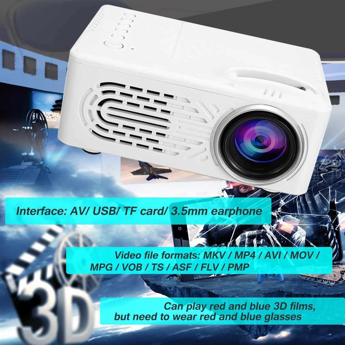 15 W المحمولة جهاز عرض صغير 1080 P LCD LED USB المسرح المنزلي سينما مشغل وسائط الفيديو 25-80 بوصة المحمولة لنا/ الاتحاد الأوروبي التوصيل 64G الجبهة