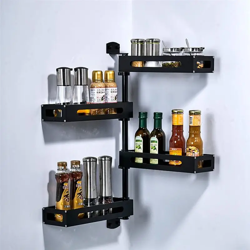 

1pc Kitchen Rotating Adhesive Wall Mount Space Saving Spice Rack Shelf Condiment Storage