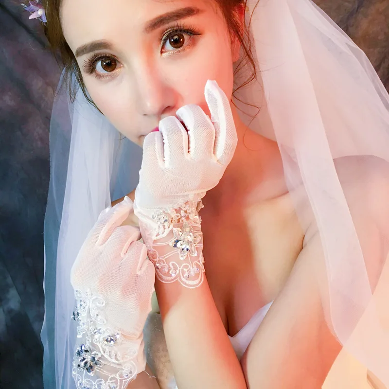

Full finger with diamond cutout short style gloves Korean aesthetic dress accessories