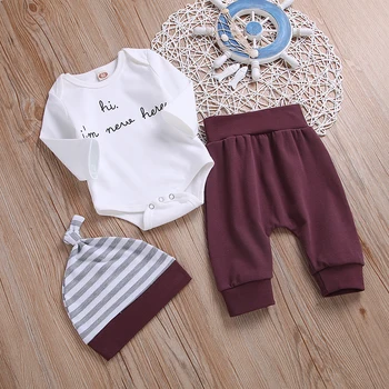 

Newborn Kids Baby Boys Girls Clothes Letter Print Romper Top Velvet Pants Hat Outfit Set Clothes