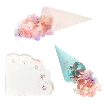 

50Pcs Cute Wedding Party Confetti Cones Petal Candy Placing Wedding Favors Lace Paper Cones Wedding Decoration Supplies Dropship