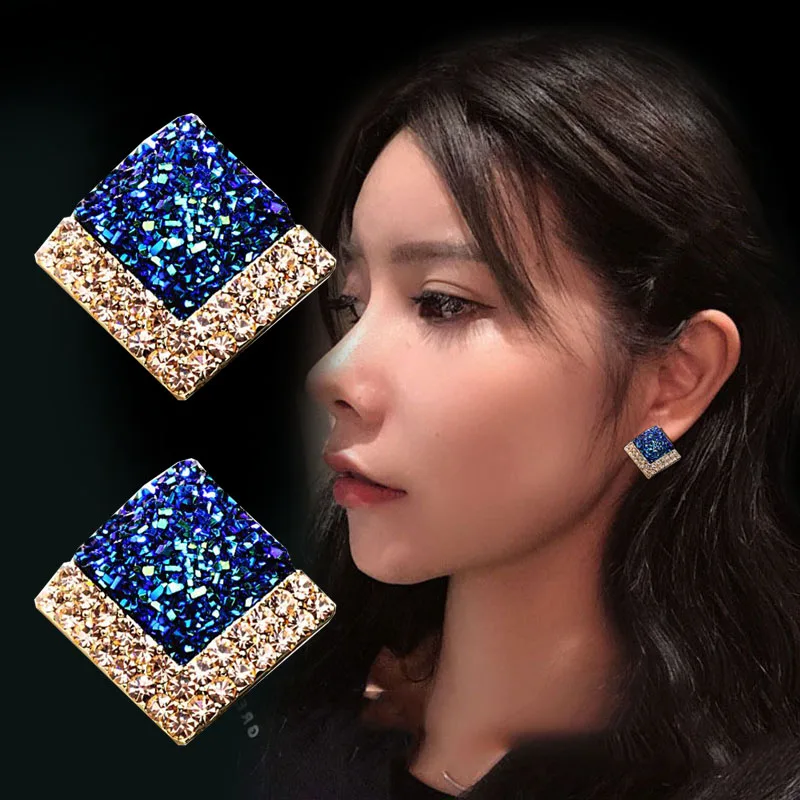 

European and American fashion new 100 style personality earring lady ear nail temperament geometric square earrings
