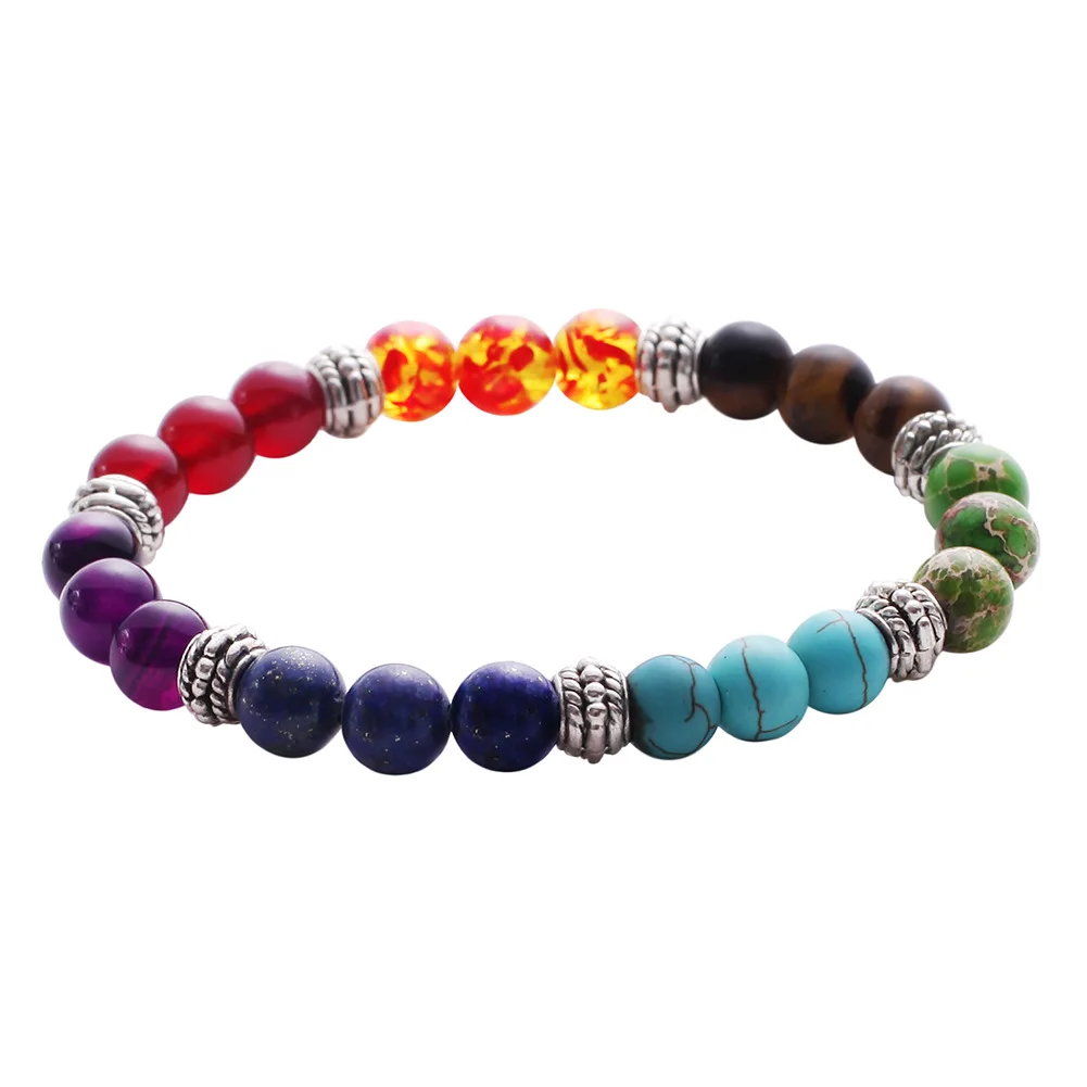 

Mens Womens 7 Chakra Mixed Stone Healing Chakra Pray Mala Bracelet Lava Rock DIY Beads Jewelry Balancing Bracelets