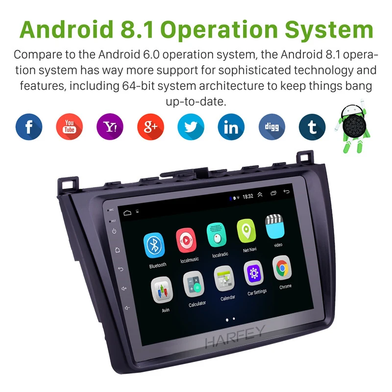 Автомагнитола Harfey мультимедийный проигрыватель на Android 8 1 с 9 "экраном GPS Wi Fi для