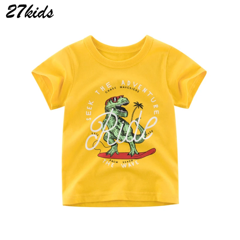 

27kids 2-9Years Fashion Dinosaur Baby Boys Shorts T Shirt for shirt for Boy in School Cotton Teenager School Shirts