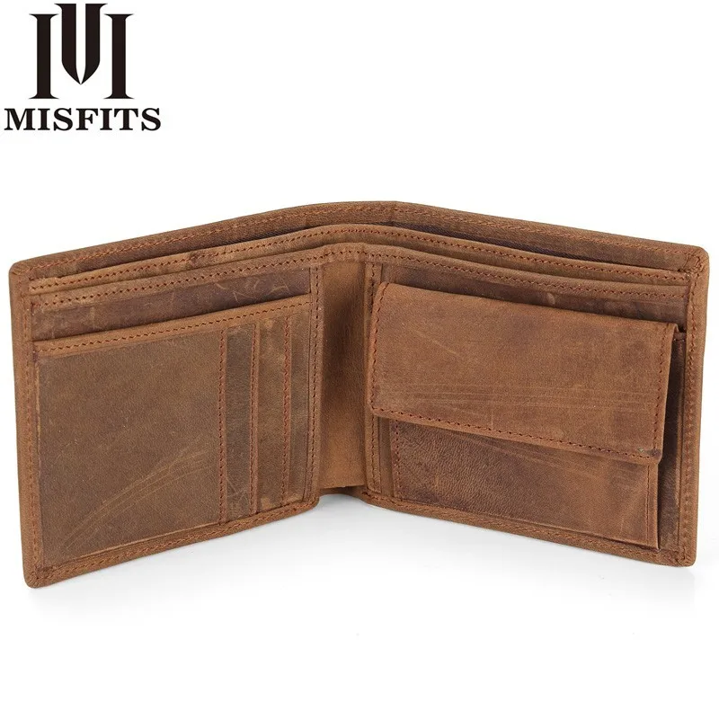 Achat Misfit nouveaux portefeuilles en cuir véritable pour hommes Crazy Horse cuir hommes portefeuille poche à monnaie et porte carte sacs à main de haute qualité pour hommes