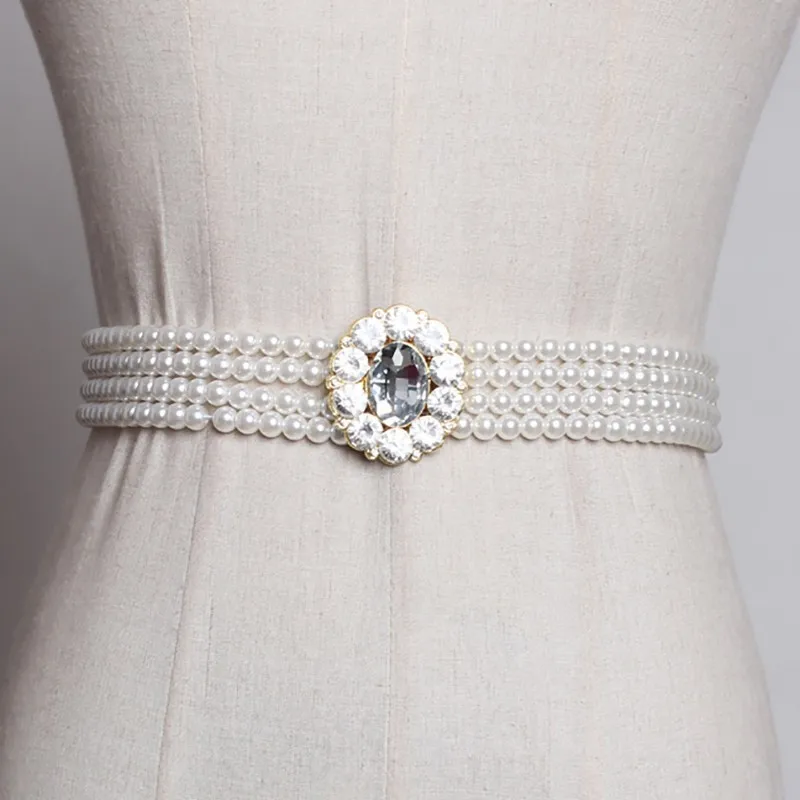 

[YaLee] New Fashion 2019 Spring Summer Girdle Sexy Pearl Waist Chain Beaded Diamond Belts Women Y146