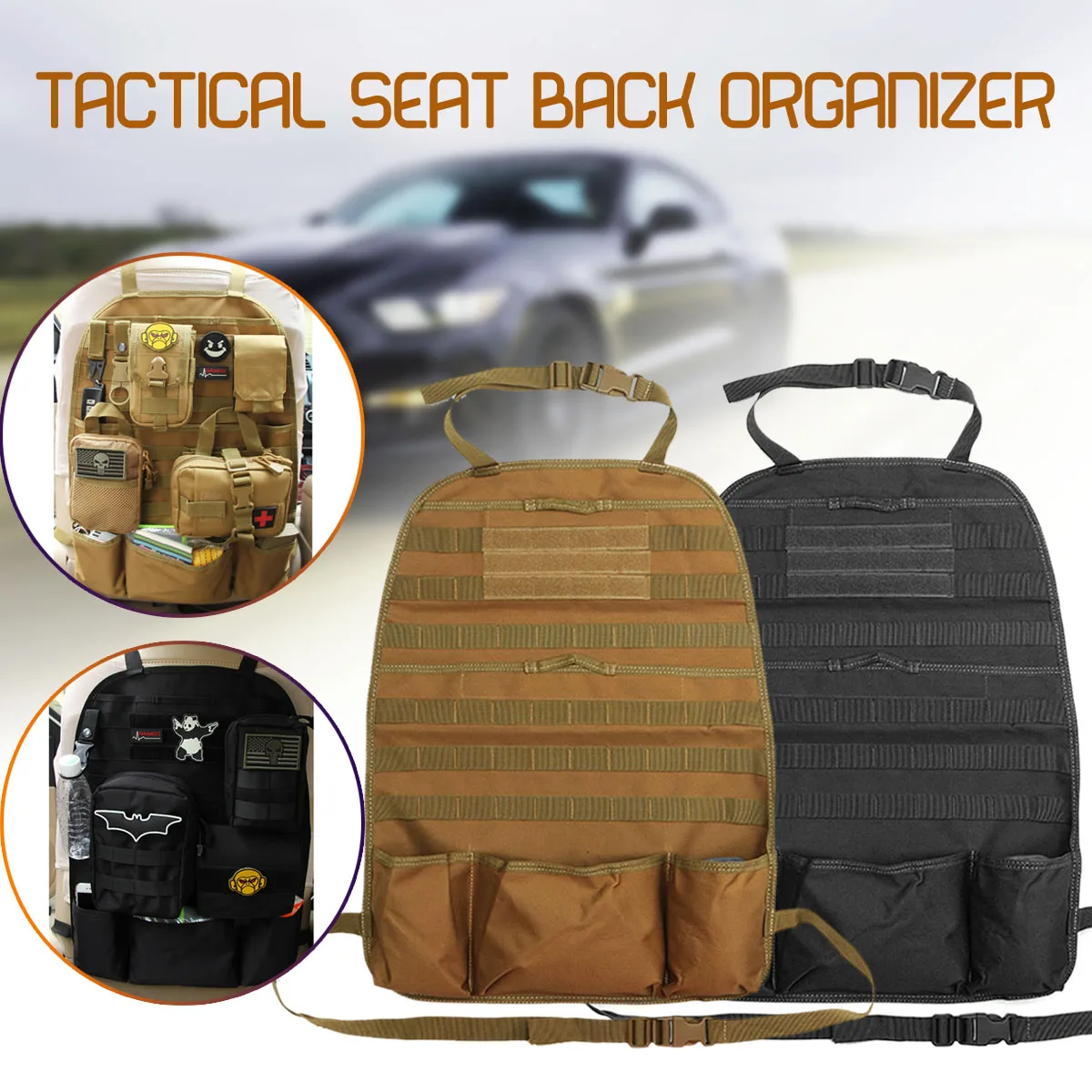 Multifunction Outdoor Tactical Molle Car Seat Organizer Waterproof Fabric Nylon Seat Back Organizer Car Seat Cover Protector