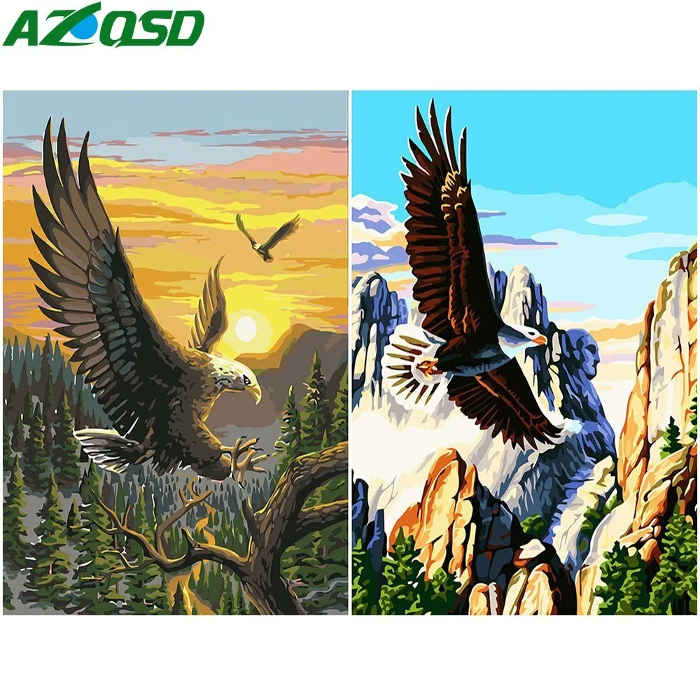 

AZQSD DIY Oil Painting By Numbers Eagle Flying In The Sky Hand Painted Canvas Wall Picture Modern Art Animal Home Decor