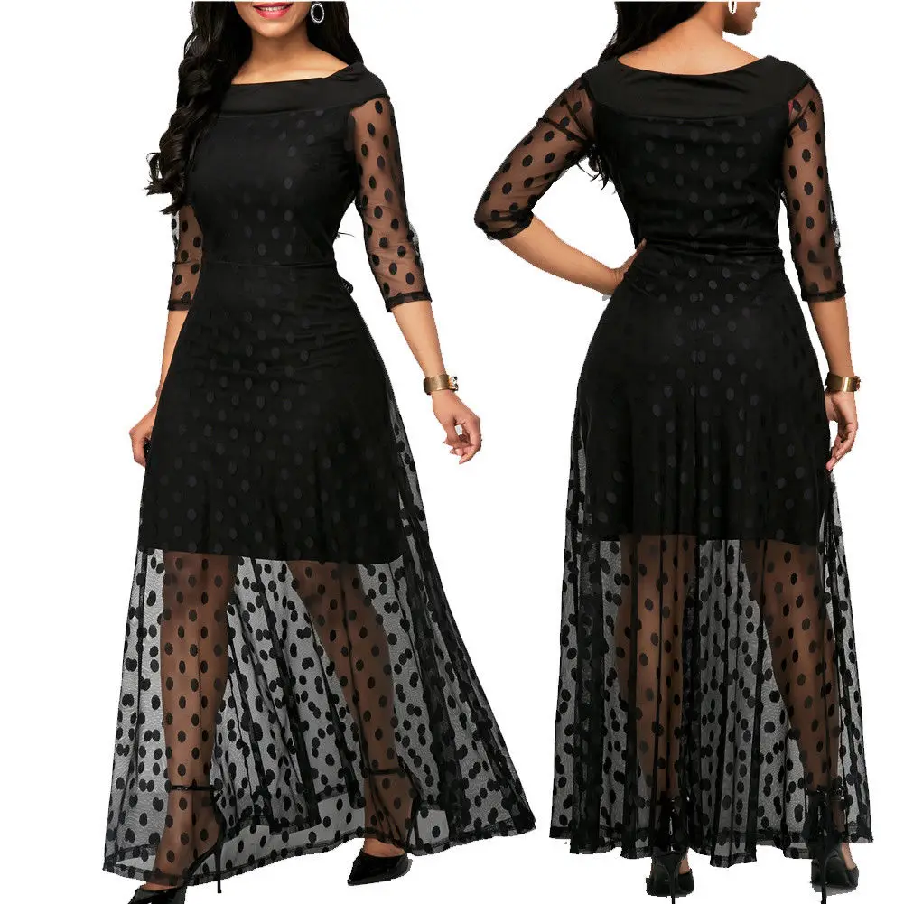 

New Plus Size Three Quarter Sleeve Polka Dot Mesh Boho Women's Party Dress Fashion New Design Cocktail Ladies Girl Pretty Beauty