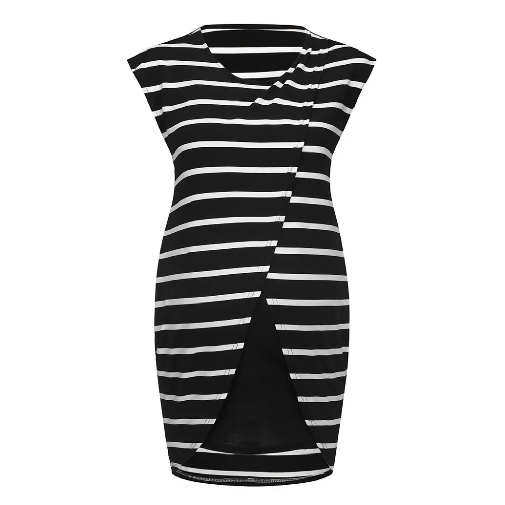 

Women Maternity Stripe Print Nursing Wrap Top Cap Sleeveless Layer Blouse Dress Vestido Long Maternity Pregnant Womens Clothing