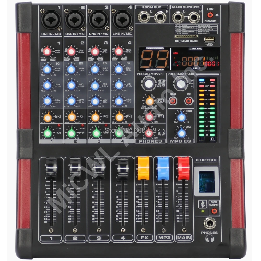 4 Channels Bluetooth Mixer 99 Kinds of Digital Effects Equalizer Bluetooth Performance Mixer 48V Phantom USB SD Monitor Phones mr 9300 mr 9300 mp3 professional audio mixer console dj player independent phantom power 8 channels usb blue tooth