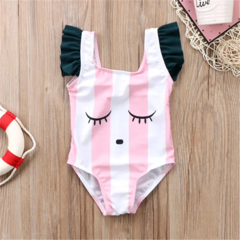 

PUDCOCO Newborn Kids Baby Girl Cartoon Stripe Swimwear Swimsuit Outfits Clothes