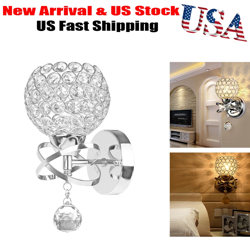 E14 Bulb Sconce Crystal LED Wall Light Warm Bedroom Bedside Lamp Modern Fixture 
