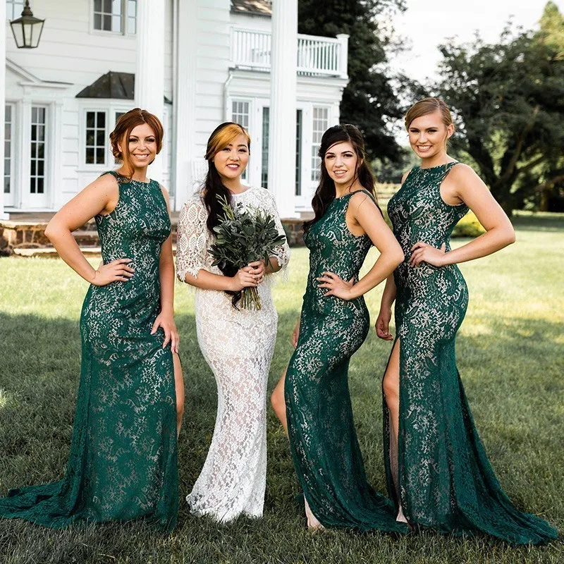 Винтажное кружевное изумрудно-зеленое платье подружки невесты Ever Pretty Farsali с аппликацией, сексуальные платья с высоким разрезом, свадебные платья для гостей