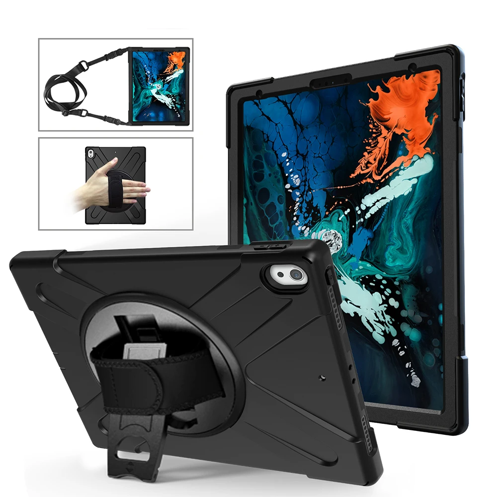 

Compatible for Apple iPad Pro 12.9 Case 2018 Shockproof Full-body Cover with Hand Strap & Shoulder Strap & Kickstand Case