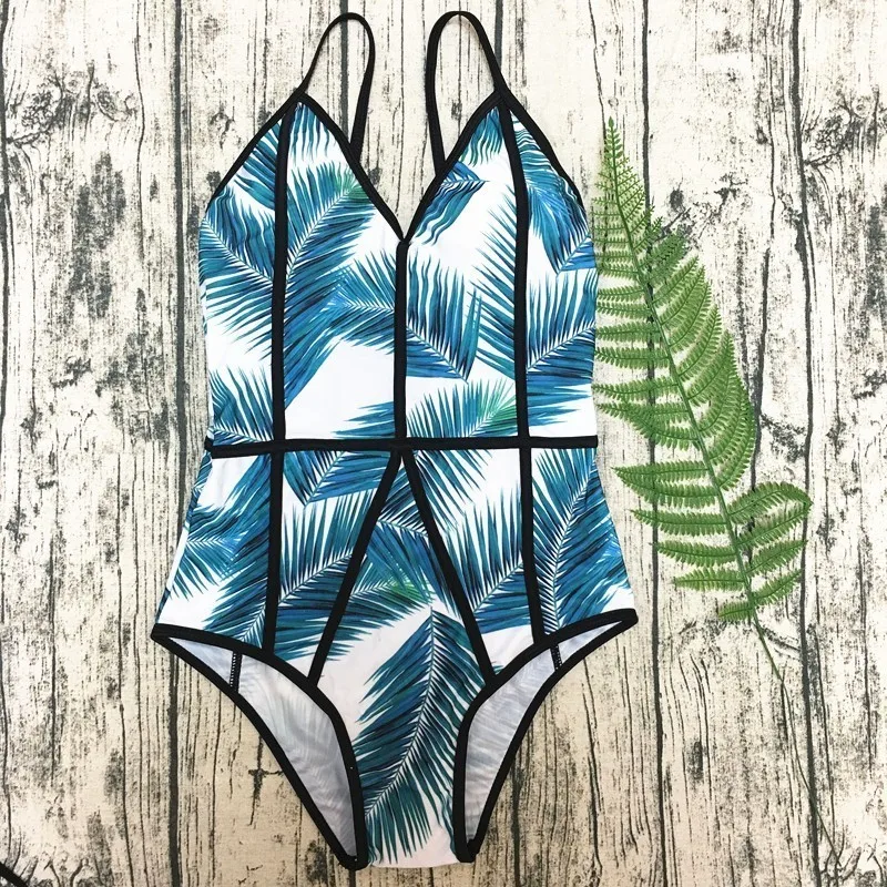 

One Piece Print Floral Bikini Set Women Bodysuit Backless Swimsuit Female Push Up Retro Swimwear Lady Bordered Sexy Bathing Suit
