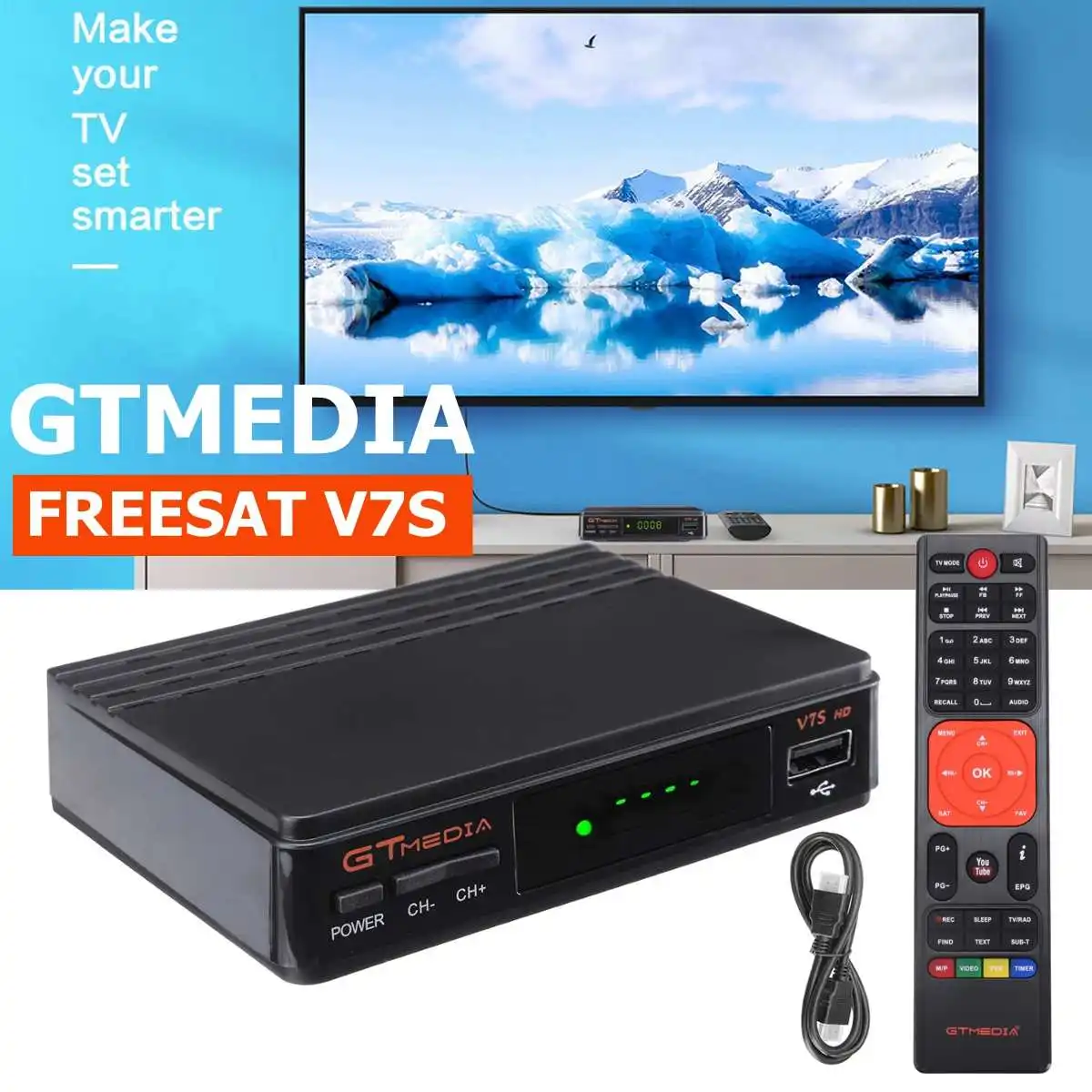 GTMEDIA FREESAT V7S DVB-S2 HD WiFi ключ powervu, biss Cccamd AVS