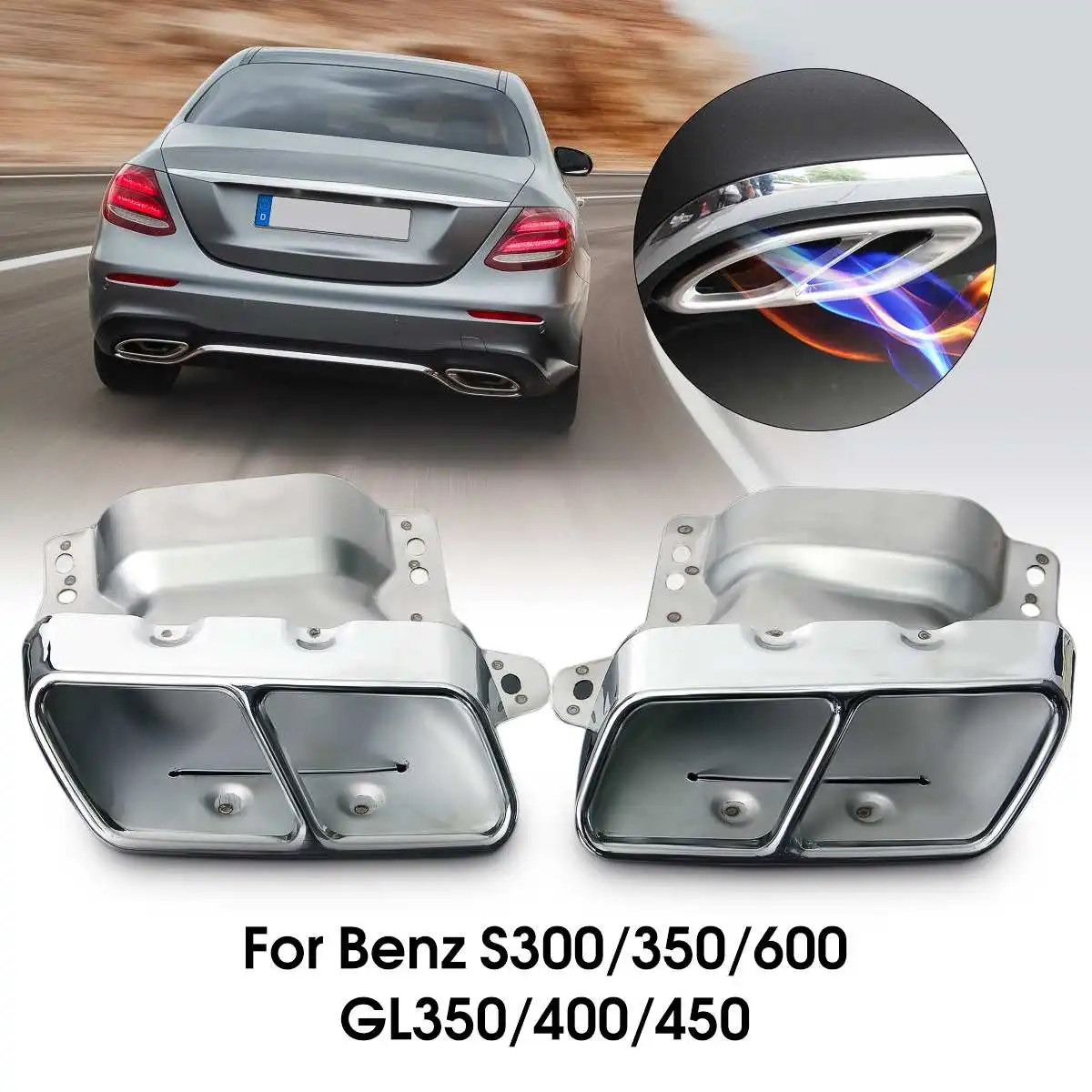 

One Pair Dual / Singal Square Holes End Rear Exhaust Pipe Tip Muffler For Mercedes-for Benz GL350/400/450 S300/350/600