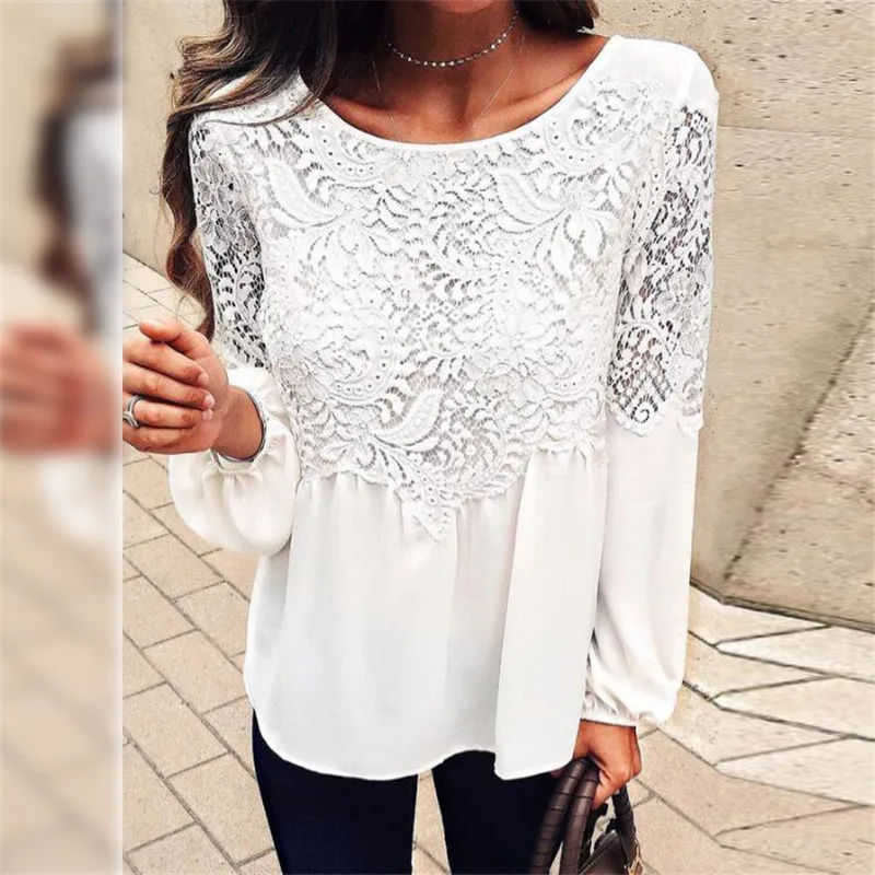 

Long Sleeve Blouse Women Tops Chiffon Women Lace Blouses 2018 Plus Size Female White Lady Shirt Top Blusas woman clothing