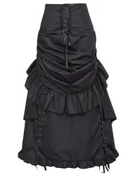 Belle Poque Винтаж ретро длинные двойные слои черная юбка макси юбка на молнии плиссированные