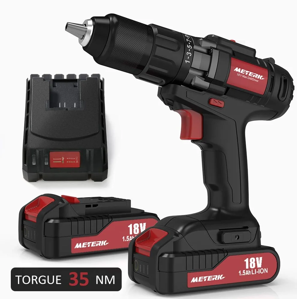 

Meterk 18V Lithium-ion DC Drill Driver Max Electric Screwdriver Cordless Drill Mini Wireless Power Driver Battery 2-Speed