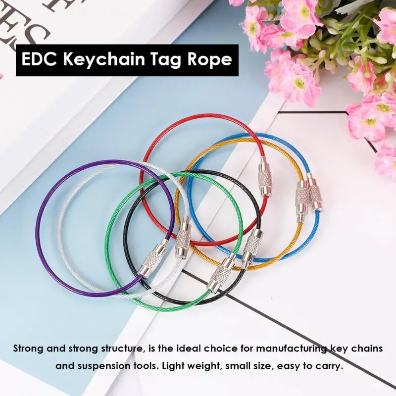 

10pcs Keychain Tag Rope Stainless Steel Wire Cable Loop Outdoor Screw Lock Gadget Ring Key Keyring Circle Camp Luggage