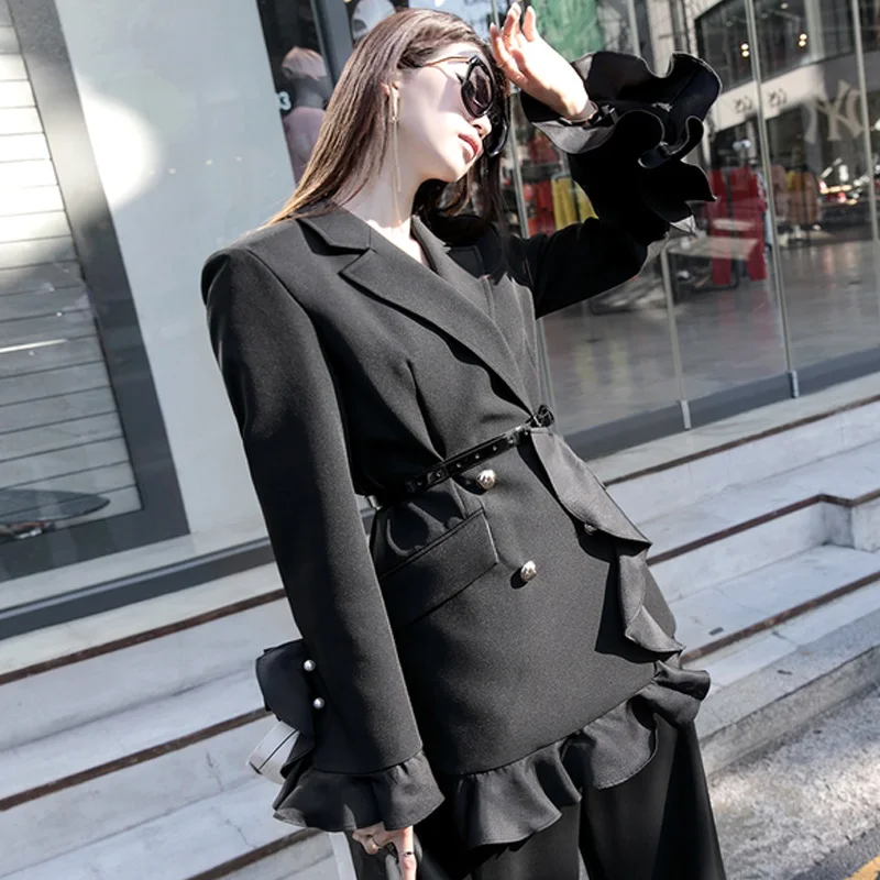 breasted Noir Tempérament Nouvelle Blazers Lanmrem Veste Manches Longues 2018 À De Personnalité Femelle Entaillé Long Double Black Mode Yg07001 q4I4Bgw0