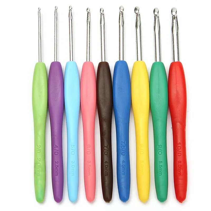 

KiWarm Durable 9pcs Multicolor Soft silicone Plastic Handle Aluminum Crochet Hooks Knitting Needles Craft Set Sewing Tools