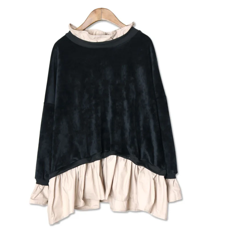 Patchwork Fashion Women Plush Long Sleeve Hoodie Velvet