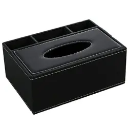 Кожа коробка ткани дистанционное управление держатель многофункциональная настольная Организатор карандаш Scissor контейнер (черный)