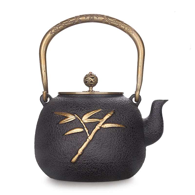 

Japanese handmade bamboo leaf double copper cast iron teapot copper covered gold Chinese kungfu puer tea pot water kettle 1.3L