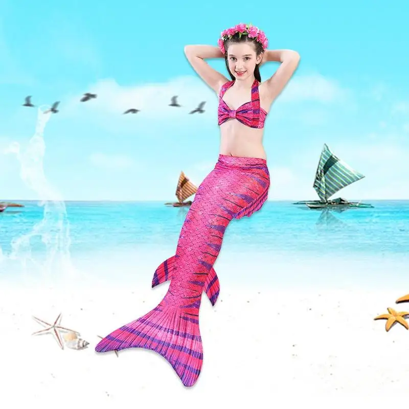 

5pcs/set Girls Swimsuit Fish Tails Princess Bikini Set Swimming Bathing Suit Cosplay Sea-maid Swimming Costumes with Fish Tail
