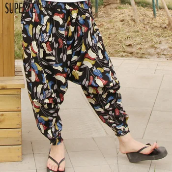 

SuperAen 2019 New Summer Bohemian Women Harem Pants Fashion Wild Casual Ladies Long Pants Elastic Waist