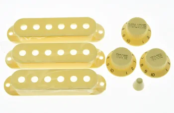 

KAISH Cream 3 pcs Strat ST Pickup Covers and 1V2TStrat Knobs With Switch Tip