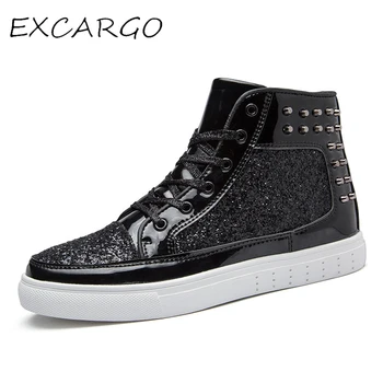 

EXCARGO Shoes Men Sneakers High Top New 2019 Sequins Golden/black Sneakers Shoes For Men 36-44 Fashion Rivet Sneaker For Women
