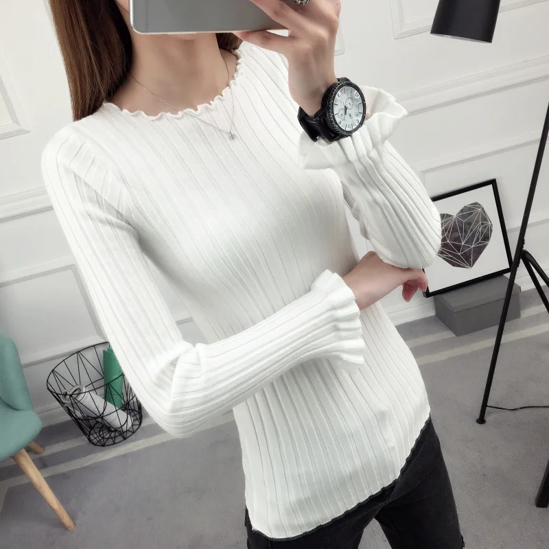 

Spring Autumn Women Sweater High Elasticity Slim Female O-Neck Long Sleeve Knit Sweater And Pullover Pull Femme