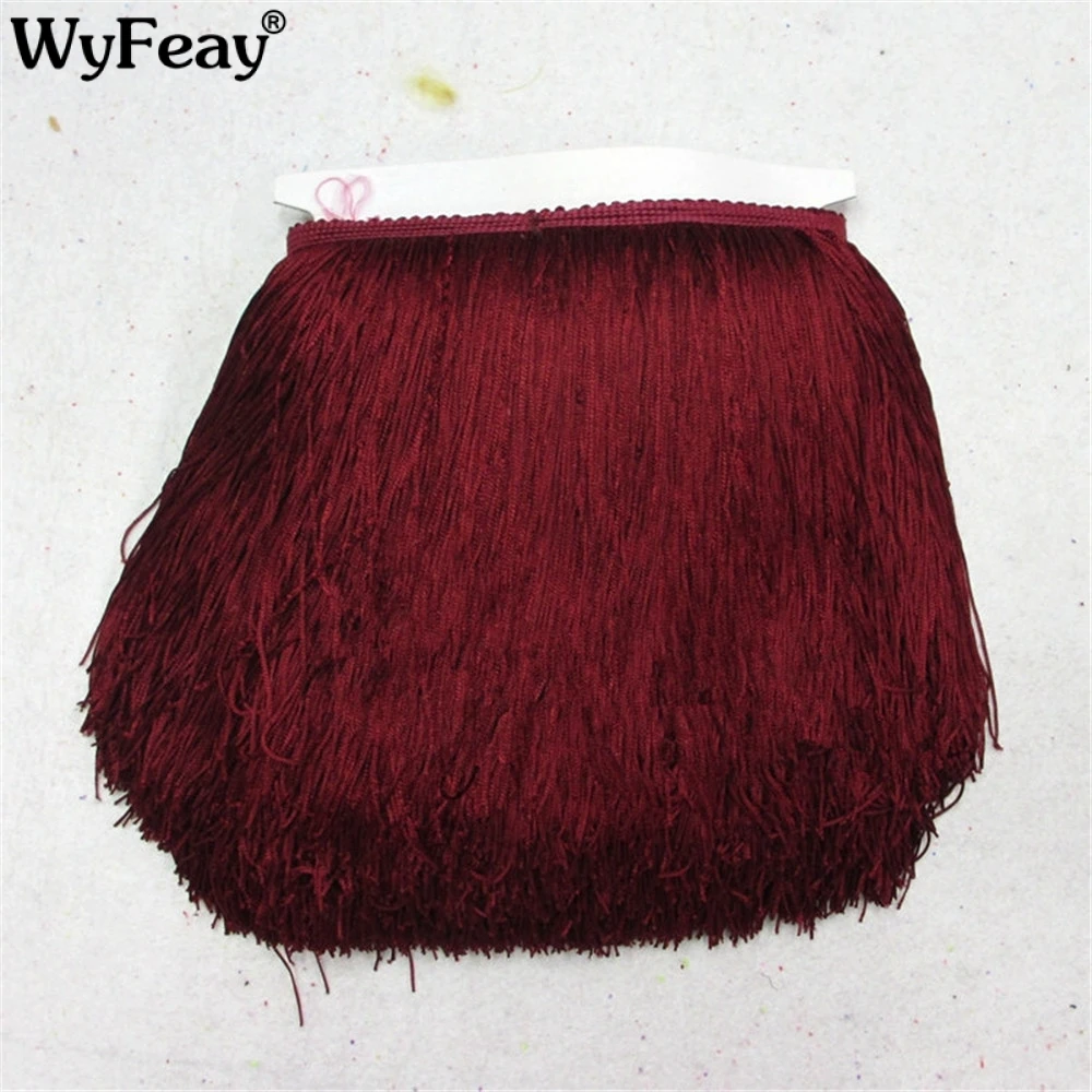 

10Meters 20CM Width Red Wine Lace Ribbon Tassel Fringe Trimming Garment Curtain Latin Dress Stage Clothes Costura Accessories