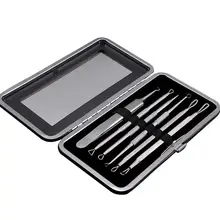 6 шт./компл. Acne Удаление прыщей комплект Черноголовых Remover Инструменты экстрактор инструмент для Уайтхед прыщи и Zit кожаный чехол с зеркалом